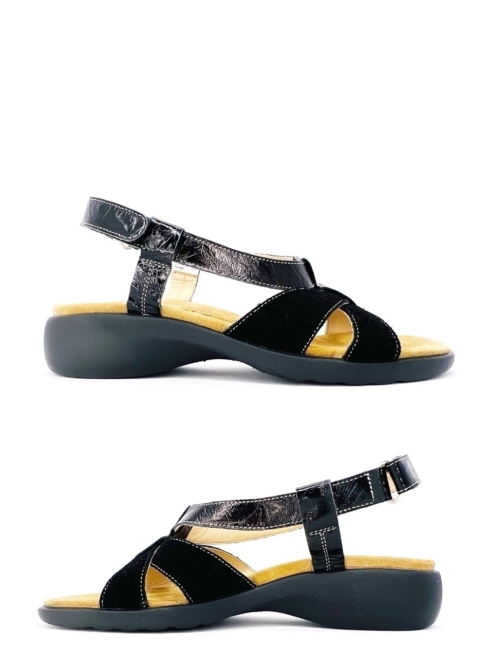Haflinger Sandals Women’s Euro Size 38=US 7 Black Suede Patent Leather Like New